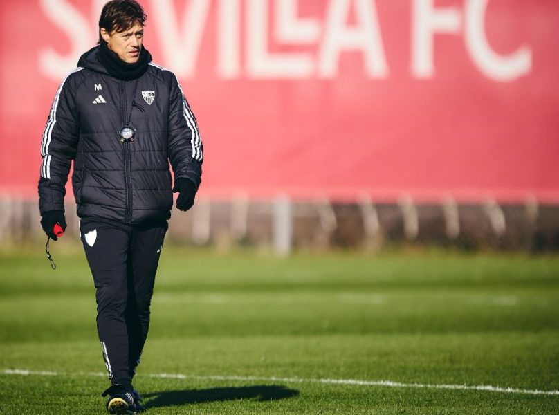 Matías Almeyda en un entrenamiento del Sevilla FC